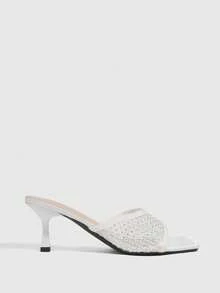 CUCCOO SZL 尖头细高跟女鞋，时尚黑色细带系带粗跟圆头凉鞋，适合通勤、约会、派对、度假等场合。 - 白色1 - 查看 2