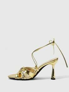 CUCCOO SZL Women's Lace-Up Design Fashion High Heel Sandals For Daily Wear - Gold - View 4