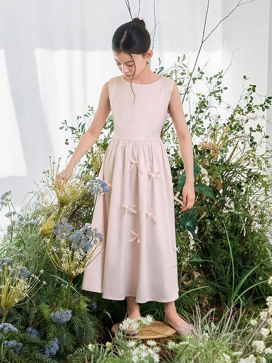 DAZY Tween Girls Round Neck Sleeveless Dress - Champagne - View 1