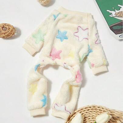 PETSIN 1pc Warm Fleece Pet Dog/Cat Jumpsuit With Colorful Star Print, Yellow