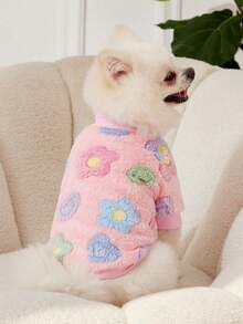 PETSIN 1件粉色花卉印花法兰绒保暖宠物服 - 彩色 - 查看 7
