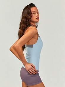 Athîral Top sin mangas, de hombros descubiertos, elástico y de color gris azul, de estilo deportivo casual para mujer - Azul - Ver 5