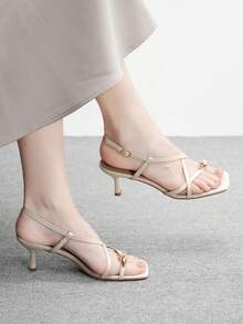 CUCCOO BIZCHIC Women's Square Toe Buckle Design Fashionable Elegant High Heel Sandals Valentine's Day - Apricot - View 4