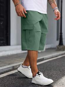 Manfinity Homme Quần lửng 7/8 nam cỡ lớn, màu trơn, có dây rút ở eo, kiểu dáng thường ngày, đa năng, phù hợp đi làm. - Màu xanh Bạc hà - Xem 4