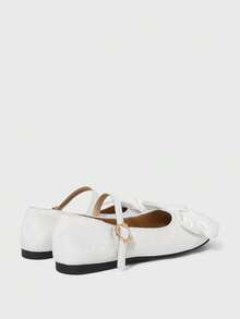 ROMWE Kawaii Women's Fashionable & Sweet Bow Decor Flats For Christmas Valentine's Day - White suede - View 4