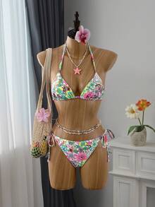 Swim Vcay 两件套女士花卉豹纹性感系带比基尼套装 - 彩色 - 查看 6