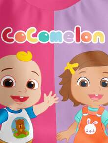 CoComelon X SHEIN Young Girl Cartoon Figure Graphic Colorblock Crew Neck Long Sleeve Sweatshirt - White - View 6