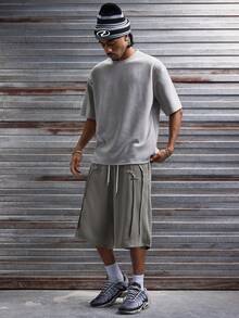 AXEPEAK Men's Casual Loose Fit Mid-Length Shorts With Elastic Waist, Standard Size, Summer - Black - View 5