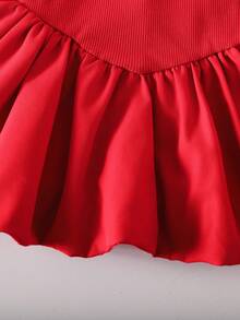 SHEIN Baby Girls Everyday Casual Red Polyester Sleeveless Short Dress With Round Neckline - Red - View 5