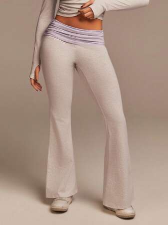 Athîral 女士休闲撞色翻边腰裤