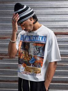 AXEPEAK 男士字母和数字印花圆领短袖休闲百搭T恤 - 白色 - 查看 5