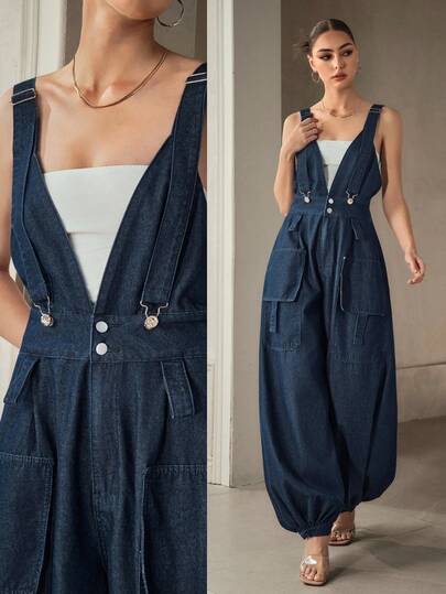 Selenza Women's Fashion Commuter Denim Bib Pants Denim Jumpsuits For Woman Denim Rompers For Women
