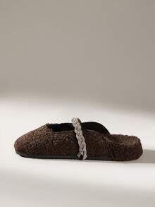 Solecia Women's Fashionable Versatile Rhinestone Decor Thermal Lined Flats - Brown - View 6