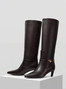 MOTF WOMEN'S FASHION PU LEATHER POINTED TOE KNEE-HIGH BOOTS VALENTINE'S DAY - Coffee Brown - View 7