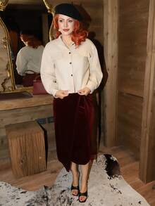 Gretanique 秋冬款翻盖口袋落肩纽扣前开襟大衣 - 杏色 - 查看 6