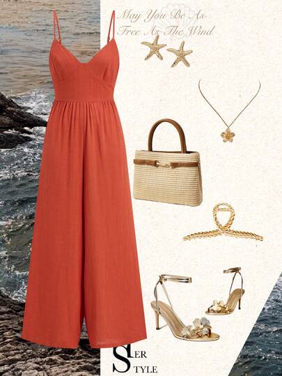 Ellevyn Women's V-Neck Backless Bow Jumpsuit, Solid Color Bamboo Fiber Linen Blend Comfortable Spring/Summer Resort Style