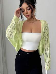 Elenzga Women's Spring/Summer New Loose Casual Elegant Cropped Long Sleeve Knit Cardigan - Green - View 3