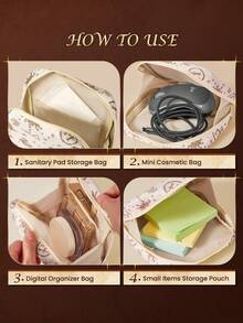 HARRY POTTER X SHEIN 1个图案涤纶收纳袋，可用作女性卫生巾收纳袋、电子产品收纳袋、小物件收纳袋，图案包括：死亡圣器、各种口味的豆子、海德薇、巧克力蛙、生日蛋糕、返校季等。