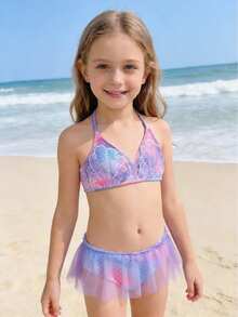 Bikini med sjöjungfrumotiv för ung flicka - Blåröd - Visa 7