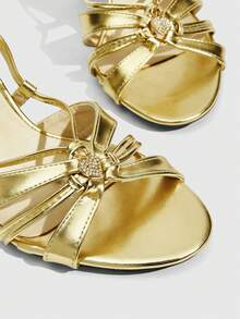 CUCCOO SZL Women's Lace-Up Design Fashion High Heel Sandals For Daily Wear - Gold - View 5