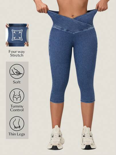 Flexra 女士不对称腰身修身休闲百搭七分牛仔裤