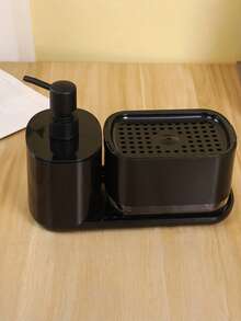 1 Piece Kitchen Multi-Function Soap Dispenser Set With Tray And Sponge Holder, Dish And Hand Soap Dispenser With Stainless Steel Dish Cloth Holder, 4 In 1 Kitchen Sink Countertop Storage Organizer, Useful Kitchen Bathroom Gadgets