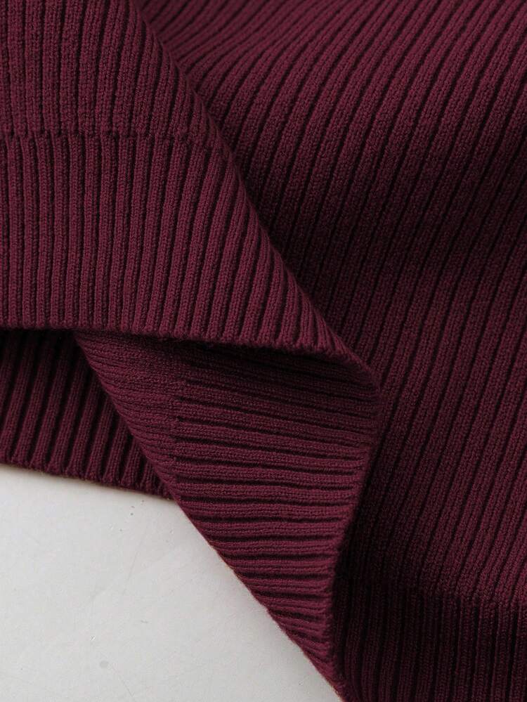 Linhara 大码女式毛领长袖纽扣针织休闲毛衣套装 - 酒紅色 - 查看 6