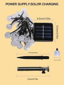 1条16/23/39英尺20/50/100 LED太阳能水晶球泡泡灯串，大型泡泡灯防水太阳能户外灯带，8种照明模式，太阳能灯串，适用于花园、露营、LED灯（多色/暖白/白）派对 - 黑色 - 查看 11