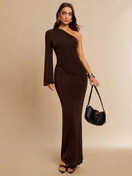 Silquee שמלה אלגנטית בצבע אחיד עם מותן צמוד לנשים, מתאימה למסיבות ואירועים