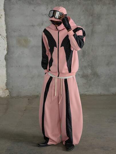 NEON BLANC بنطلون رياضي للرجال بخصر مربوط بسحاب وجيوب مائلة، مصنوع من قماش ملون متباين