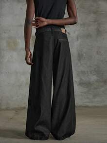 NEON BLANC 男士休闲时尚街头日常通勤抽绳腰宽松喇叭牛仔裤 - 黑色 - 查看 4