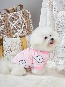 PETSIN 1 Pc Pink Flannel Pet Sweatshirt With Crown Bear Print, Warm - Multicolor - View 3