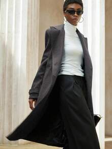 Aveloria Modichic 女士翻领双排扣羊毛大衣 - 深灰色 - 查看 4