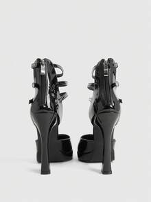 CUCCOO LuxiPop 女士尖头高跟防水厚底PU皮套脚鞋，时尚简约设计，舒适百搭，适合日常、派对和宴会穿着。 - 黑色 - 查看 4