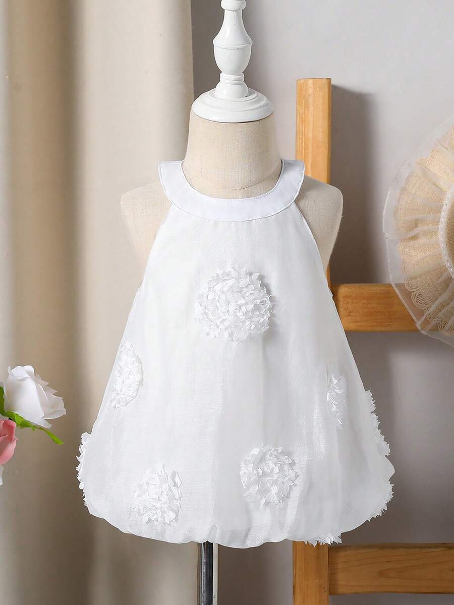 Genkimix Kids Elegant 3D Floral Decoration Collar Shirt For Young Girls, Summer - White - View 1