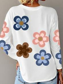 EMERY ROSE Women's Casual Floral Print Long Sleeve T-Shirt, Autumn - Multicolor - View 2