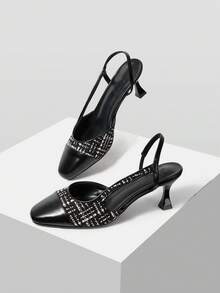 MOTF TACONES DE MUJER CON SLINGBACKS DE TWEED CONTRASTANTE - Negro - Ver 2