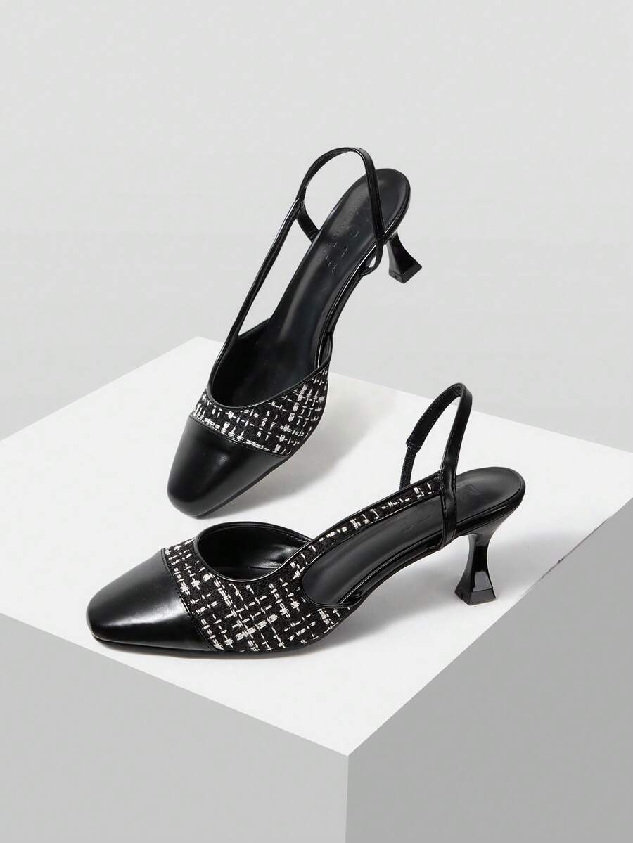 MOTF TACONES DE MUJER CON SLINGBACKS DE TWEED CONTRASTANTE - Negro - Ver 2
