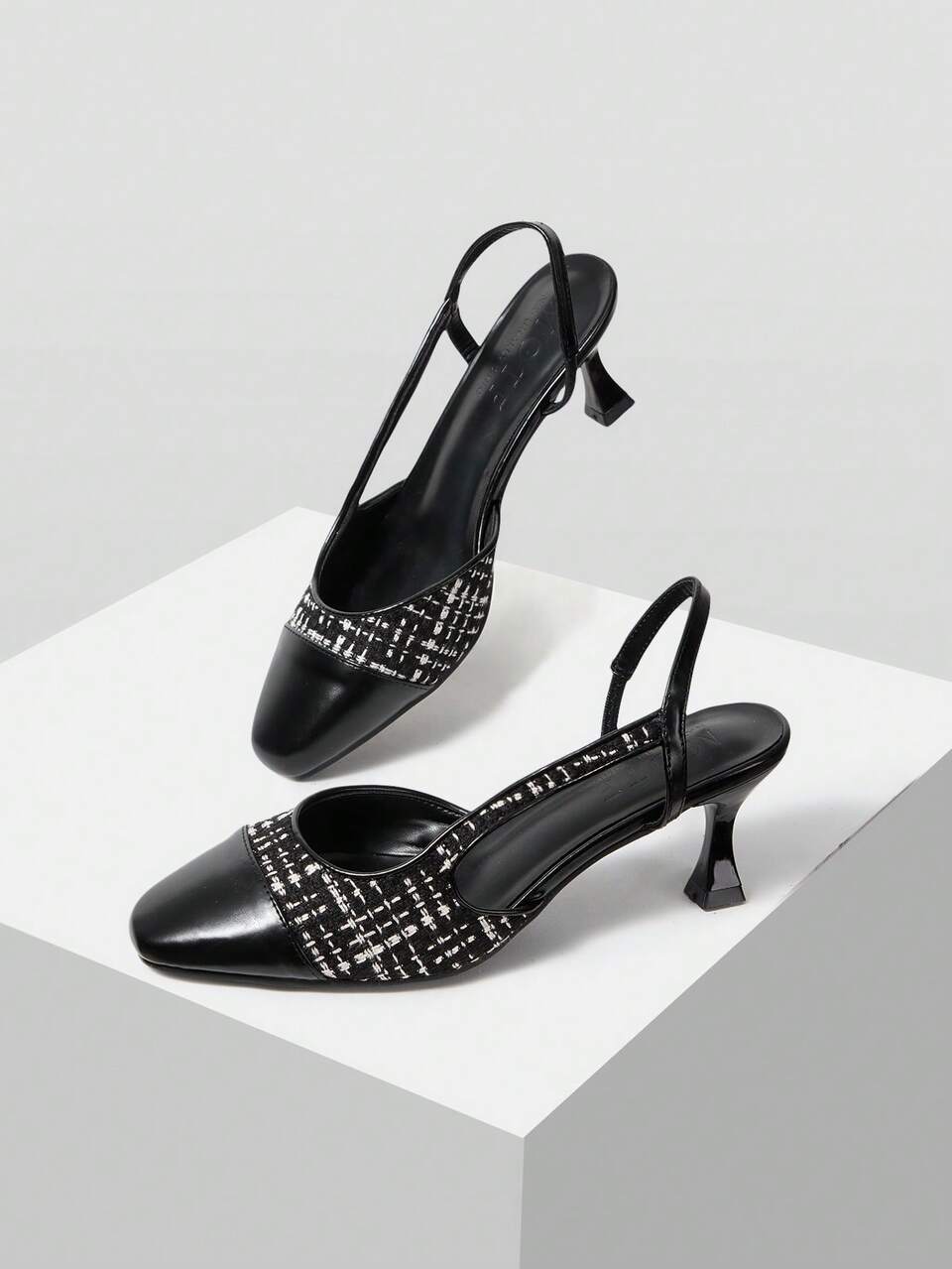 WOMEN CONTRAST TWEED SLINGBACKS PUMPS VALENTINE'S DAY
