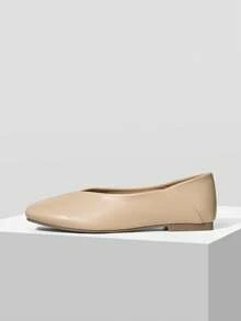 WOMEN PU LEATHER SQUARE TOE FLATS VALENTINE'S DAY - Apricot - View 3