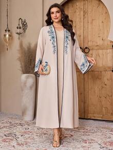 Al Najma Plus Size Women Beige Embroidered Abaya Wedding Guest Summer African Modest - Khaki - View 5