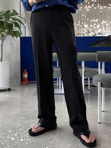 DAZY Pantalones formales negros sólidos para hombres, adecuados para ir al trabajo, primavera - Negro - Ver 4