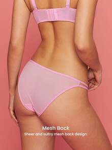 LUVLETTE Low-Rise Pink Rose Embroidered Elegance Lingerie Floral Lace & Demi-Sheer Mesh & Strappy Sexy Briefs Romantic Valentine's Day Gifts - Pink - View 2