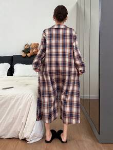 DAZY Peter Pan Collar Plaid Loose Women's Pajama Jumpsuit