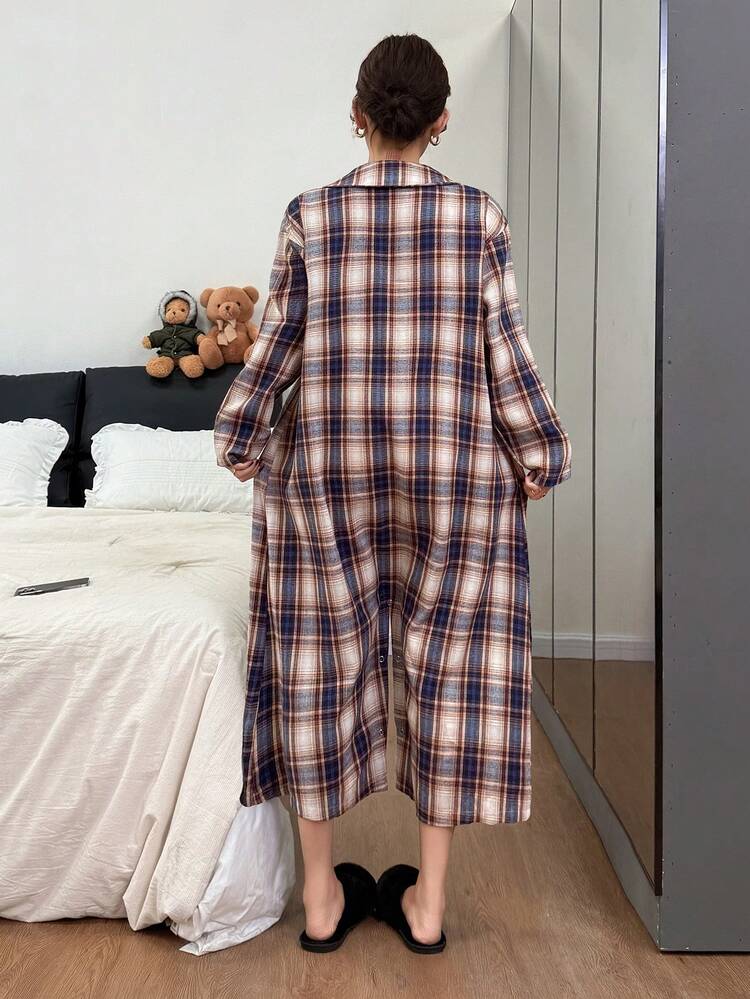 Peter Pan Collar Plaid Loose Women's Pajama Jumpsuit