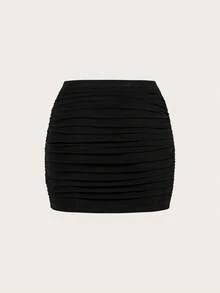 SHEIN EZwear 两件套黑色针织性感网纱亮片装饰女士迷你裙套装，适合派对穿着 - 寶藍色 - 查看 7
