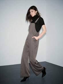 Chiquease Pink And Grey Summer Smart Casual Office Denim Fabric Jacquard Metal Buckle Backless Waist Cinched Minimalist Spring/Summer Women Jumpsuit - Coffee Brown - View 5