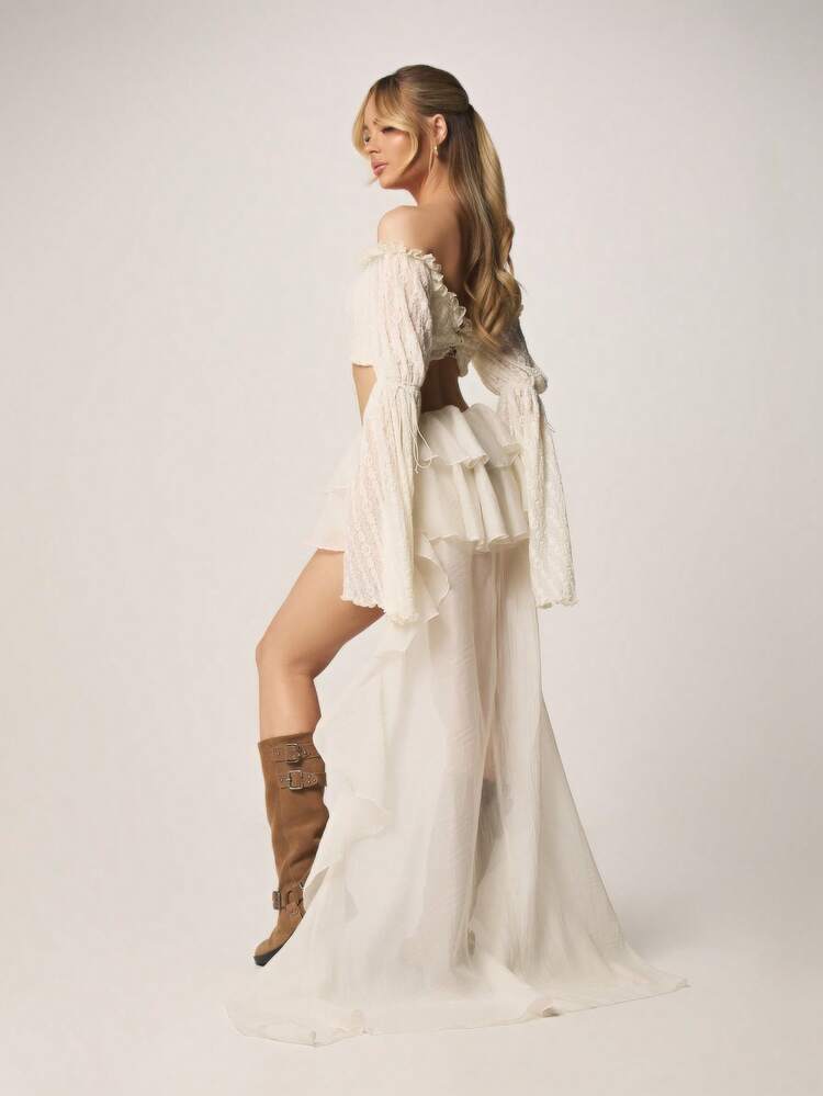 MISSGUIDED Bohemian Ruffle Layered Mini Skirt With Flowing Maxi Overlay And Lace Up Detail For Festival Season