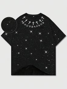 ROMWE MEN Men's Dark Style Cross T-Shirt, Casual & Versatile - Black - View 1