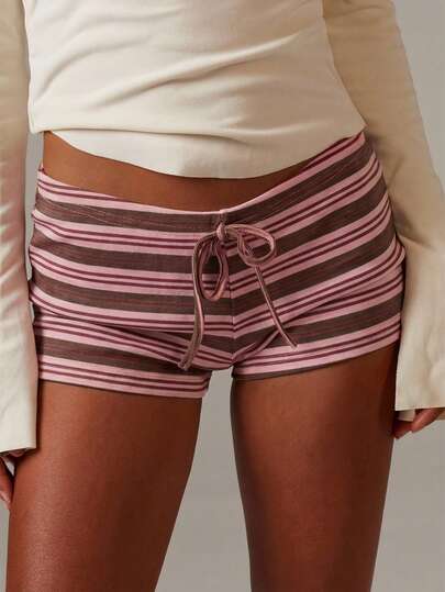 Athîral Randiga smala shorts med knytning i midjan för kvinnor